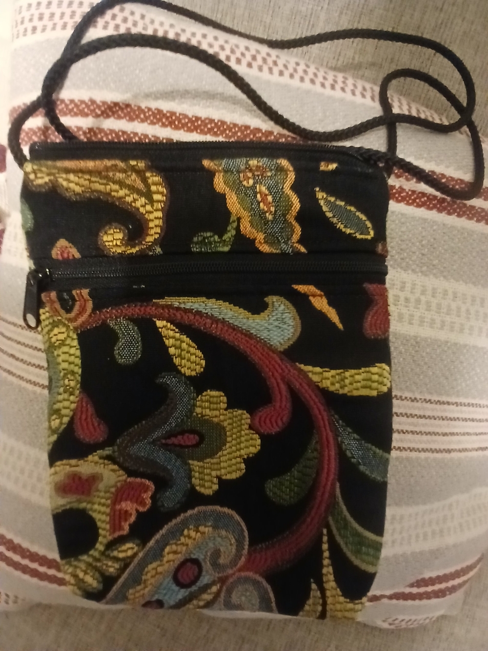 Embroidered Black Paisley Crossbody Bag By Designs By Diana Bags